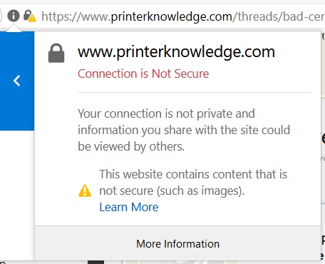 Bad certificate for website? PrinterKnowledge Laser 3D Inkjet
